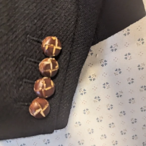 🖤 J.Crew black wool blazer jacket leather 3 buttons lining skulls preppy goth - Picture 5 of 13